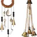 Set of 2 Witch Bells Protection Door Hangers Witch Wind Chimes Wreath Handmade for Home Door Doorknob Witchcraft Decorations (Stylish Style)