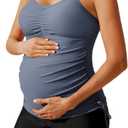 Maacie Maternity Athletic Tankini Swimsuits Two Piece Floral Print Ruched Tops with Shorts (Medium, Blue Grey)