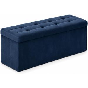 ALASDO 43 Inch Folding Storage Ottoman Bench with Hidden Storage, Velvet Storage Ottoman Foot Rest Stool, End of Bed Bench for Bedroom, Living Room, Entryway and Closet, Navy Blue, 15"D x 43"W x 15"H