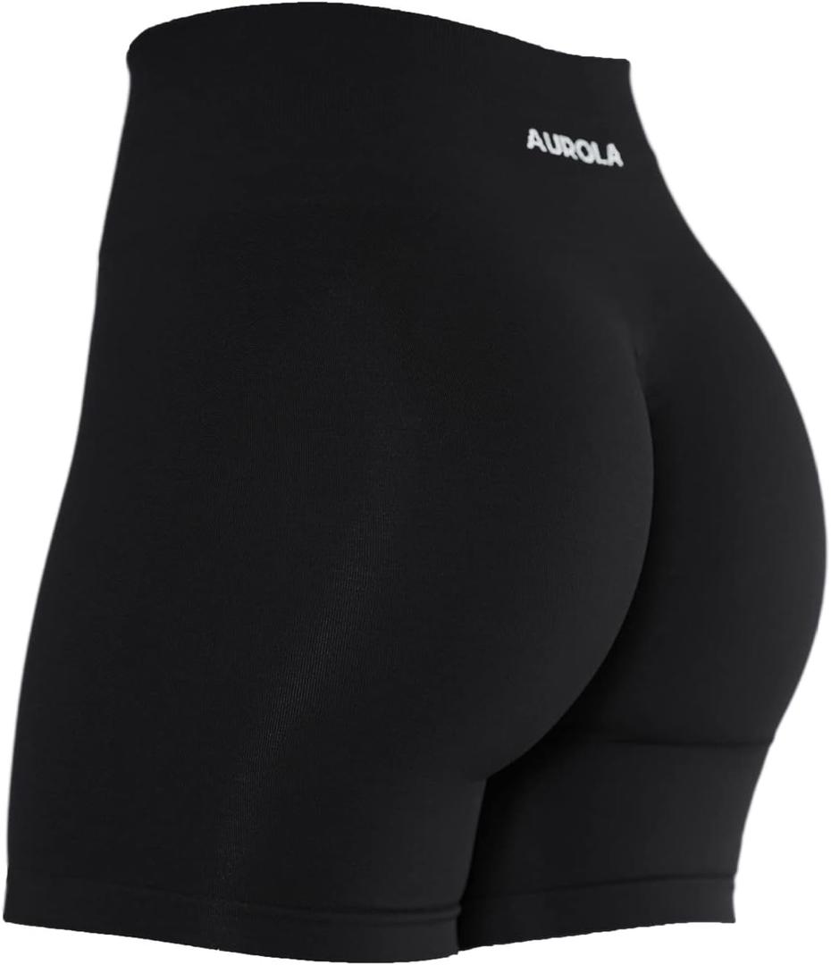 AUROLA Intensify Workout Shorts for Women Seamless Scrunch Short Gym Yoga Running Sport Active Exercise Fitness Shorts (Black) XS