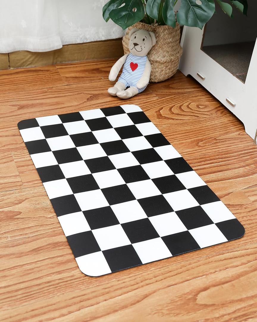Ralxion Checkered Dog Feeding Mat, Absorbent Mats for Dog Food and Water Bowl, Dispenser, Feeder, Retro Aesthetic Black Checkerboard Pet Placemat for Dogs, Cats, Puppy Accessories, 16" X 24"