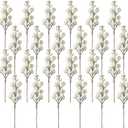 Crafare 24 Pack 7.5Inch Christmas Glitter Berries Stems Artificial Christmas Picks for Christmas Tree Ornaments, DIY Xmas Wreath, Crafts, Holiday and Home Decor, White