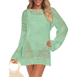 PRETTYGARDEN Women's 2025 Swimsuit Cover Ups Crochet Knit Bathing Suit Swimwear Summer Dresses Fashion Beach Vacation Clothes (Green, XXL)