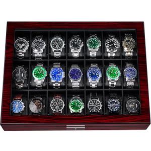 ANWBROAD 21 Slot Watch Cases for Men Watch Box with Large Glass Lid Lockable Wood Watch Display Case Watch Organizer Giftable Elegant Watch Holder UJWB004Y