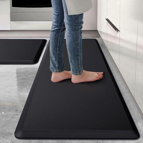 Luxury Anti Fatigue Mats for Kitchen Floor–2 Piece Cushioned Set (17.3"x28" & 17.3"x47") – Ergonomic Standing Desk Mat for Office or Kitchen–PVC, Durable, Easy to Clean, Grey (Grey, Pack of 2)