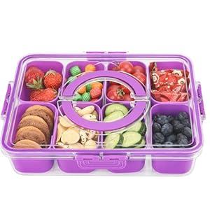 shopwithgreen Snackle Box Container, Divided Serving Tray with Lid and Handle for Party, Veggies, Fruit, Nuts, Food Tray Platter Charcuterie Snack Box Container for Entertaining, Picnic, Purple