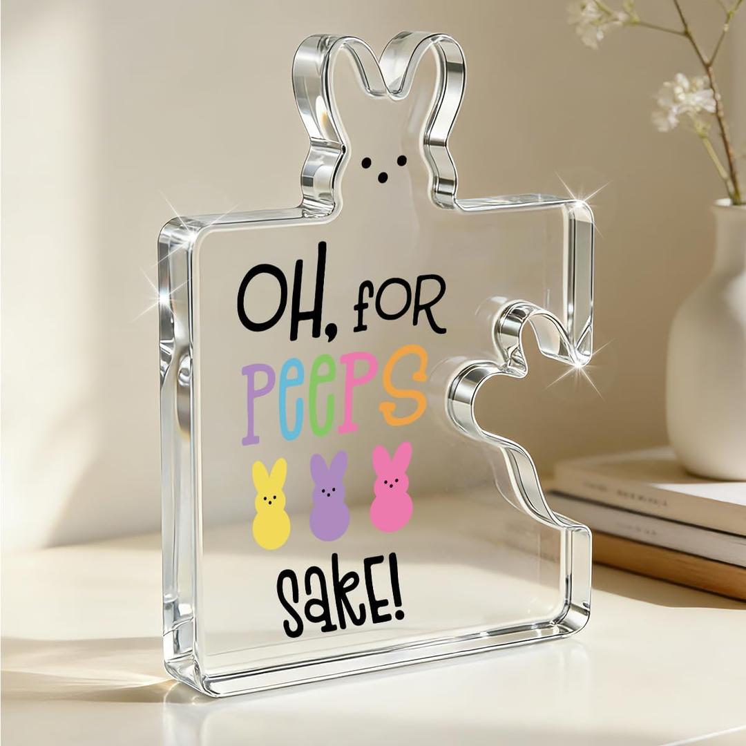HTBIG Funny Easter Decorations Oh For Peeps Decor Acrylic Bunny Sign, Cute Spring Holiday Tabletop Ornament, Gift for Easter Home Party Decor