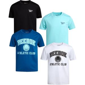 Reebok Active Boys Tshirts - 4 Pack Dry Fit Crew Neck Short Sleeve Boys Athletic Shirts Youth Kids Activewear (10-12, White/Black/Blue/Aqua)