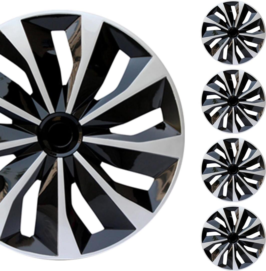 Hubcap Wheel Cover Replacement R17 Hub Caps Universal-Fit Steel Wheel Rim Cover ABS Material Exterior Accessories for Car Truck SUV -Set of 417-inchSilver-Black