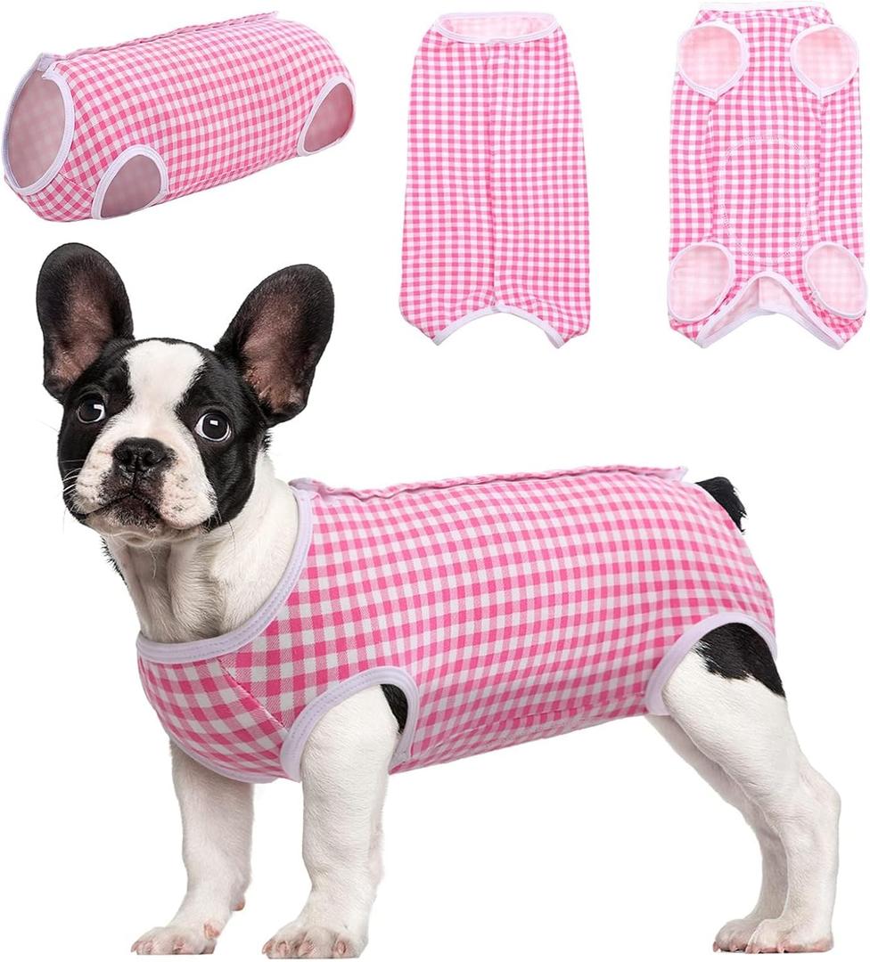 Kuoser Surgical Recovery Suit for Dogs Cats, Pet T-Shirt After Surgery Wear for Dogs, Dog Professional Recovery Suit Comfortable E Collar Alternative, Prevent Licking Onesies Pet Surgery Recovery Suit (Medium (Pack of 1), Pink)