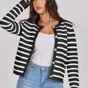 ANRABESS Women Striped Cardigan Sweaters Button Down Cropped Knit Lady Jackets Coat 2025 Fall Outfits Trendy Clothes (Black, XL)