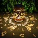 Butterfly Outdoor Solar Lanterns Decor, Nelyeqwo Waterproof Hanging Solar Lights Gifts for Women Men Metal Lantern Decor for Garden Patio Lawn Porch Backyard Tabletop Pathway Landscape