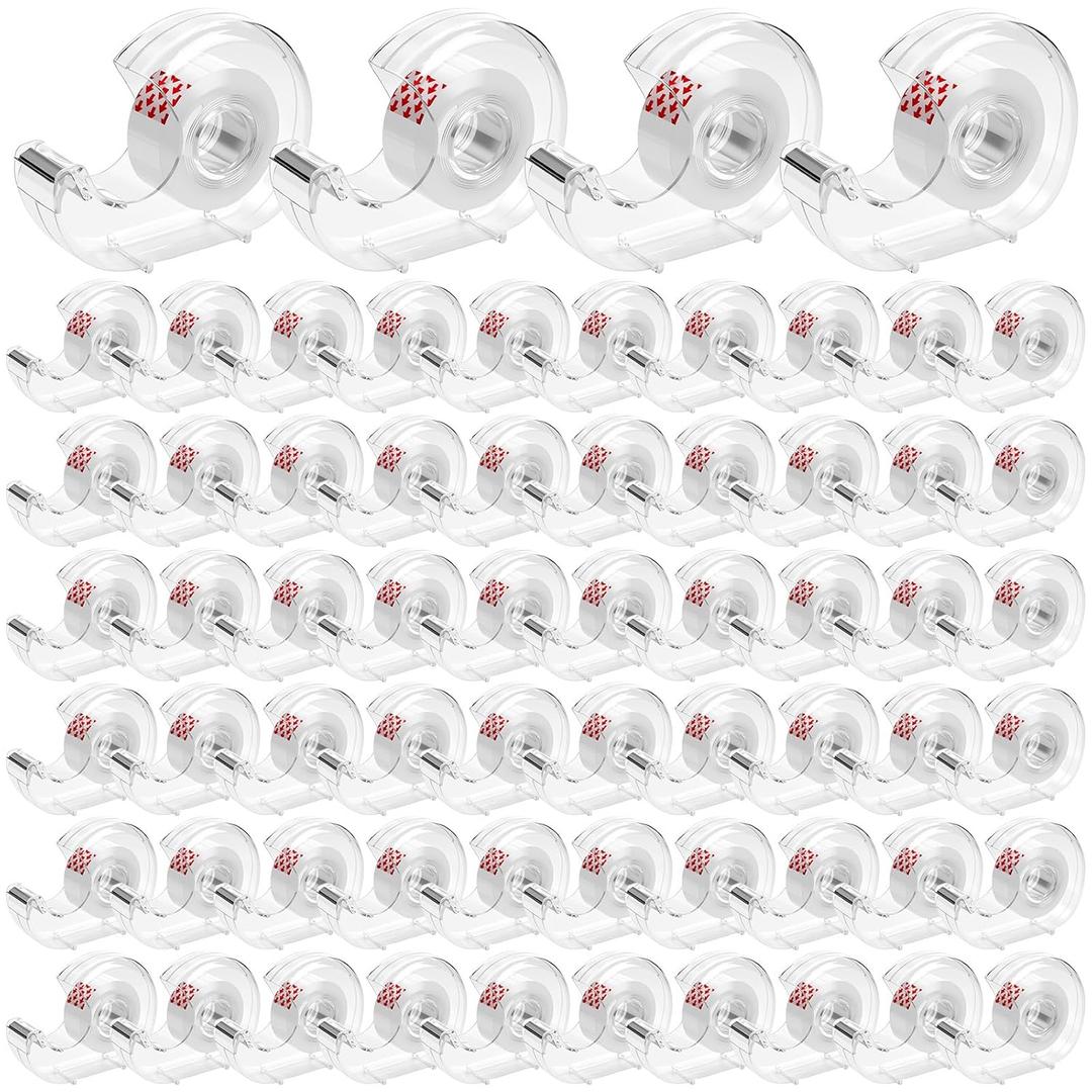 100 Pack Transparent Tape with Dispenser Bulk 0.7 x 708 Inches Tapes and Refillable Desktop Tape Dispensers for DIY, Gift Wrapping, Repairing, Home and Office Applications