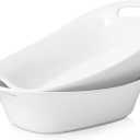 DOWAN Large Serving Bowls with Handles, 60 OZ Oval Serving Platter for Turkey, Fruit Salad Serving Dishes for Entertaining, Porcelain Pasta Bowls for Thanksgiving Day, Parties, Set of 2, Soft White