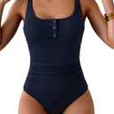 B2prity One Piece Swimsuit for Women Tummy Control Ruched Slimming Bathing Suit Button Full Coverage Swimwear S
