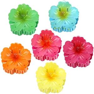 6 Pack Flower Hair Claw Clips for Women - Non-Slip Flower Hair Clip Thick/Thin Hair Floral Clips Summer Wedding Party Accessories (G: Rose yellow, rose red, orange, blue, green, yellow)