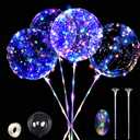 10 Pack LED Balloons with Sticks, Upgraded 20 Inch Clear Light up Bobo Helium Bubble Balloon Sets, Glow in the Dark Neon Balloons for Party, Birthday,Wedding,Decoration 4 Colors Flashing String Lights