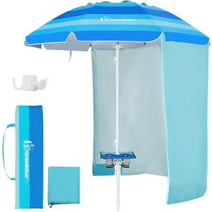 Grandekor 7FT Beach Umbrellas for Sand Heavy Duty Wind Portable Beach Umbrella with Table Travel Beach Umbrella with Carry Bag Sun Umbrella Beach, UV 50+