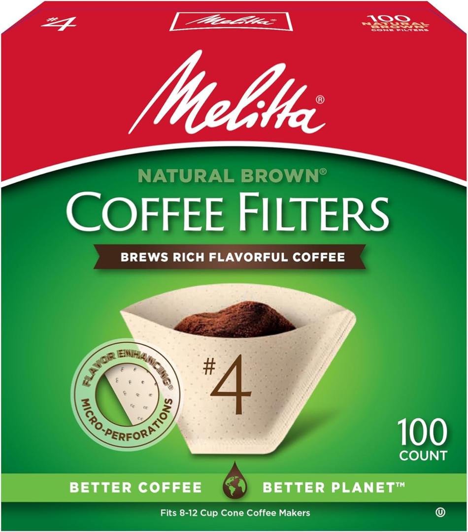 Melitta #4 Cone Coffee Filters, Natural Brown, 100 Count, Pack of 6