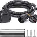 56070 7-Pin Trailer Wiring Harness Extension - 7.5FT 7-Way Extension Plug Connector Fit for Nissan Titan, Tundra, Sierra, Silverado, RAM, F-Series Super Duty Trucks