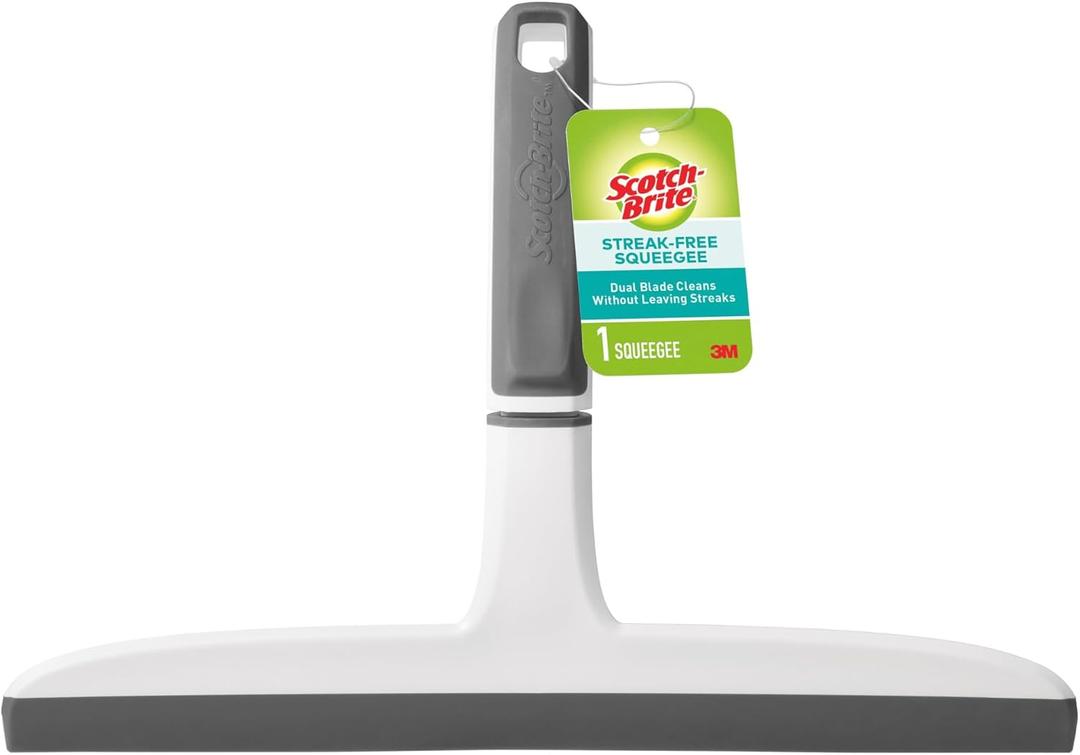 Scotch-Brite, All-Purpose 10 Inch Dual Blade Streak-Free Squeegee, Safe on Mirrors, Glass Shower Doors, Windows, Sinks and More (10.188 in. x 7.5 in. x 1.5 in.)
