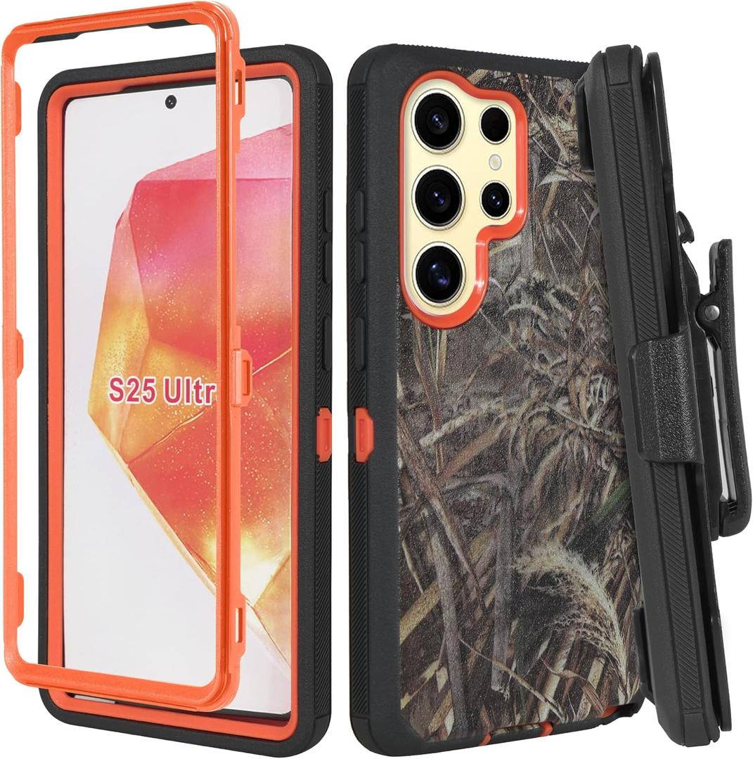 Designed for Samsung Galaxy S25 Ultra, [Built-in Stand & Belt-Clip] [Military-Grade Protection] Full Body Heavy Duty Phone Case (Camouflage)