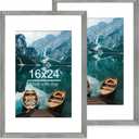 16x24 Frame Set of 2, Rustic Grey Wood Style - Display 16 x 24 Picture without Mat or 12x18 Picture with Mat, Wall Mounting Horizontal and Vertical
