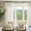 Pinch Pleat Extra Wide 72 x 108 Inch Linen Curtains for Living Room Divider Pleated Drapes with Hooks Rings Light Filter Semi Sheer Cream Ivory Patio Sliding Door Big Window Curtains 108 Inch Length