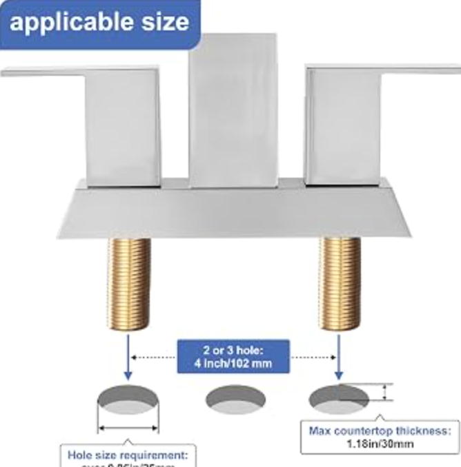 Brushed Nickel Waterfall Bathroom Faucet - 4Inch 2 or 3 Holes Centerset Faucet Bathroom | Two Handles RV Lavatory Basin Vanity Sink Faucets with Overflow Pop-up Drain Assembly & Supply Lines