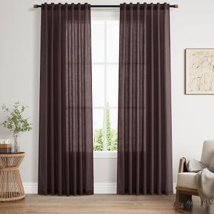 Coffee Brown Linen Curtains 84 Inch Length 2 Panels for Living Room Rod Pocket Back Tab Light Filtering Window Drapes for Bedroom Office Protect Privacy Modern Farmhouse Decor 52x84