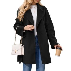 BEINF Women's Wool Blend Coat with Pockets Mid-Long Winter Overcoat, Thick Wool & Pea Coats jacket with Belt, size S