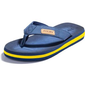 FITORY Men's Flip-Flops, Thongs Sandals Comfort Slippers for Beach 7, Blue/Yellow