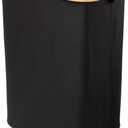 QUALIAZERO 87L Laundry Hamper with Lid Single Section Bamboo Frame Hamper with Removable Inner Bag & Pull-Tab Cover, Slim Design for Bedroom, Bathroom, or Laundry Room (ONYX BLACK, SINGLE)