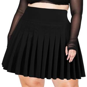 Moon Wood Women's Plus Size Pleated Tennis Skirt- Girls High Waist Athletic Golf Skirts with Shorts (XX-Large Plus, Black)