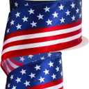 Ribbli Patriotic Stars and Stripes Wired Satin Ribbon, American Flag Ribbon 2-1/2 Inch x Continuous 10 Yard, Red/White/Blue, 4th of July Ribbon for Big Bow, Wreath, Tree Decoration