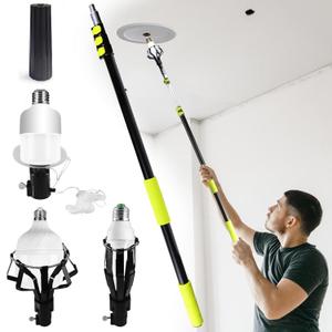 4 Pcs Aluminum Telescoping Changer with Pole, 3 FT to 12 FT Changer for High Ceilings, Light Bulb Changer Pole with Basket and Suction Cup, Light Bulb Removal Tool for Indoor and Outdoor