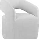 Upholstered Dining Chairs with Casters No Assembly Modern Barrel Armchair with Rollers for Diningroom Bedroom Livingroom Reading Room,White