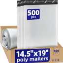 500pcs Poly Mailers 14.5x19 For Ecommerce Shipping,Online Retail | Packaging,Business Mailing,PE Tear Resistant Waterproof Adhesive Self Seal Bag,Bags Envelopes Clothing Package,Large,White