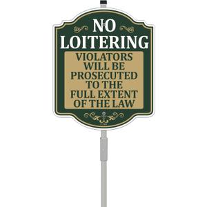 No Loitering Violators Will Be Prosecuted To The Full Extent Of The Law Sign 12" x 10" With 35" Long Metal Stakes Private Property Sign Aluminum Outdoor Use Home Business
