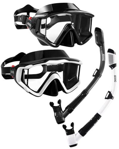 Aegend 2 Pack Snorkeling Gear for Adults, Dry Snorkel Set Panoramic View Enhanced Anti-Leak and Anti-Fog Technology, Adjustable Strap for Snorkeling Scuba Diving Swimming with Mesh Bag