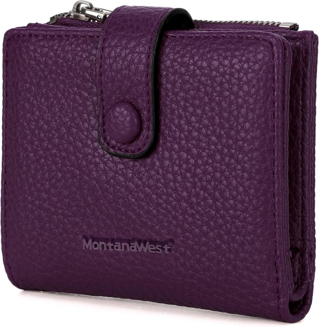 Montana West Women's Wallet Bifold Small Wallets Ladies RFID Blocking Wallet with Zipper Coin Pocket (2 Purple)