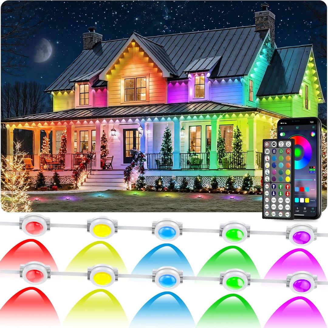 100FT Permanent Outdoor Lights for House Waterproof, IP67, Outdoor Permanent led Lights for Holidays, Daily & Pool Party Decor, Scene Modes, App/Remote Control