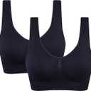 Women's Comfort Workout Sports Bra Low-Impact Activity Sleep Bras (Large, 2 Pack Black)
