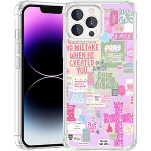 Classic Religious Sayings Phone Case Fit for iPhone 14 Pro Max  Wireless Charging Pink Aesthetic Cross God Jesus Phone Cover Gift for Boy Girl Men Women