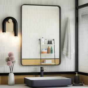 ISKM Black Framed Mirror for Wall 20"x 30", Bathroom Vanity Mirror Anti-Rust, Tempered Glass, Rounded Rectangle Mirror(Horizontal/Vertical)