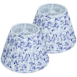 Blue and White Floral Lamp Shades Set of 2, 5x9x6.2 Inch Small Empire Pleated Lampshades, Fabric Cover for Table Lamps(Spider Fitter), No Assembly, Stylish Upgrade for Nightstand, Desk & Accent Lamps