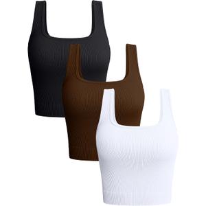 OQQ Women's 3 Piece Tank Tops Ribbed Seamless Workout Exercise Shirts 2025 Summer Basic Camis (Medium, Black Coffee White) OQQ Women's 3 Piece Tank Tops Ribbed Seamless Workout Exercise Shirts 2025 Summer Basic Camis (Medium, Black Coffee White)