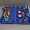CALPOSE 3 Way AC Gauge, AC Manifold Gauge Set for R134a R410a R12 R22 R502 Refrigerant, AC Gauges with 5FT Hoses, R410a Adapter, Puncturing & Self Sealing Can Tap