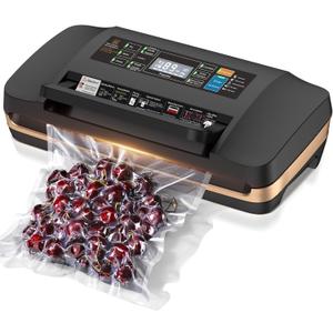 95kpa Vacuum Sealer Machine,Commercial Full Automatic Food Sealer,10-in-1 Sealing System with Double Heat Seal,Bags Storage, Easy-Lock Handle,Build-in Cutter,1 Bag Rolls and 10 pcs Pre-cut Bags (Black)
