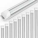 JESLED 8FT LED LED Shop Lights 10-Pack - 100W 15000LM 6500K Cool White - V-Shape Linkable T8 Tubes for Garage & Warehouse - Plug & Play Clear Cover High Output Lighting
